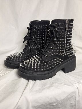 Dolls Kill Risky Tryst Spiked Combat Boots Black Women's 6 Vamp Goth Rave Witch